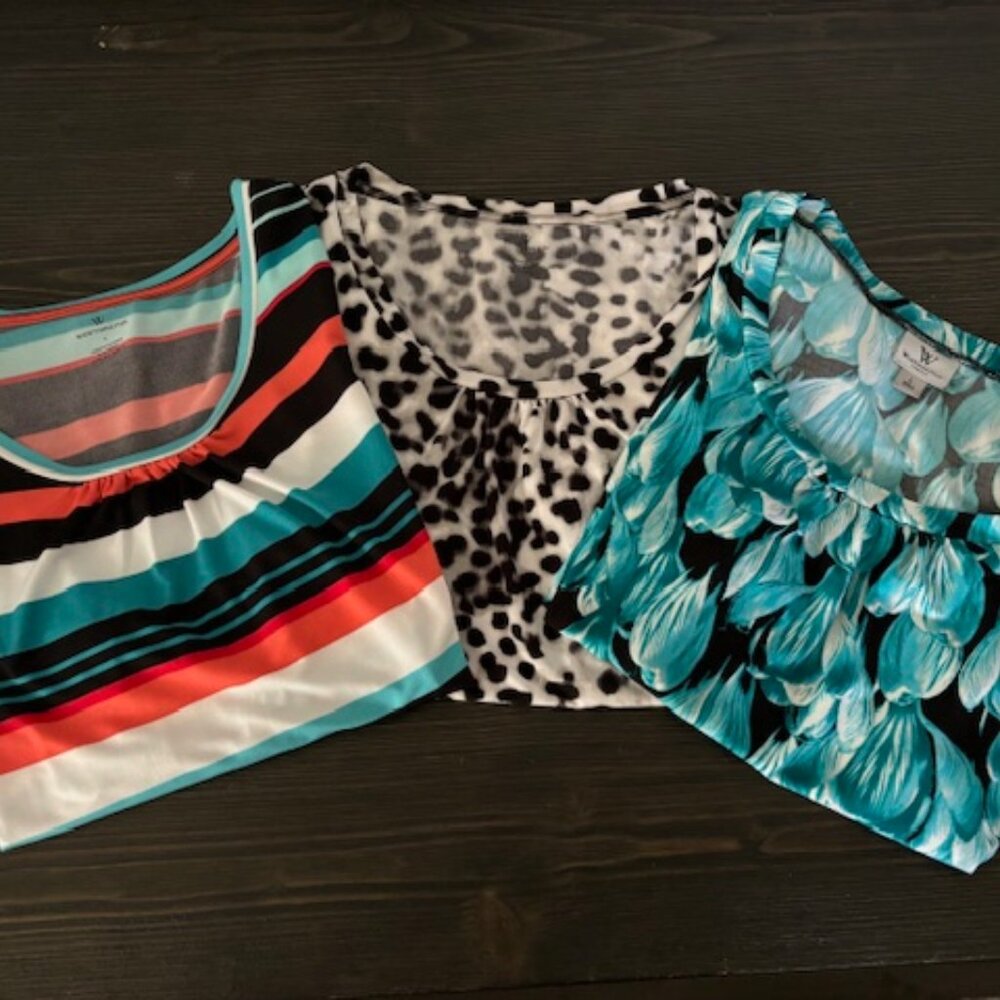 3 Worthington Scoop Neck Short Cap Sleeve Tops - Size Large